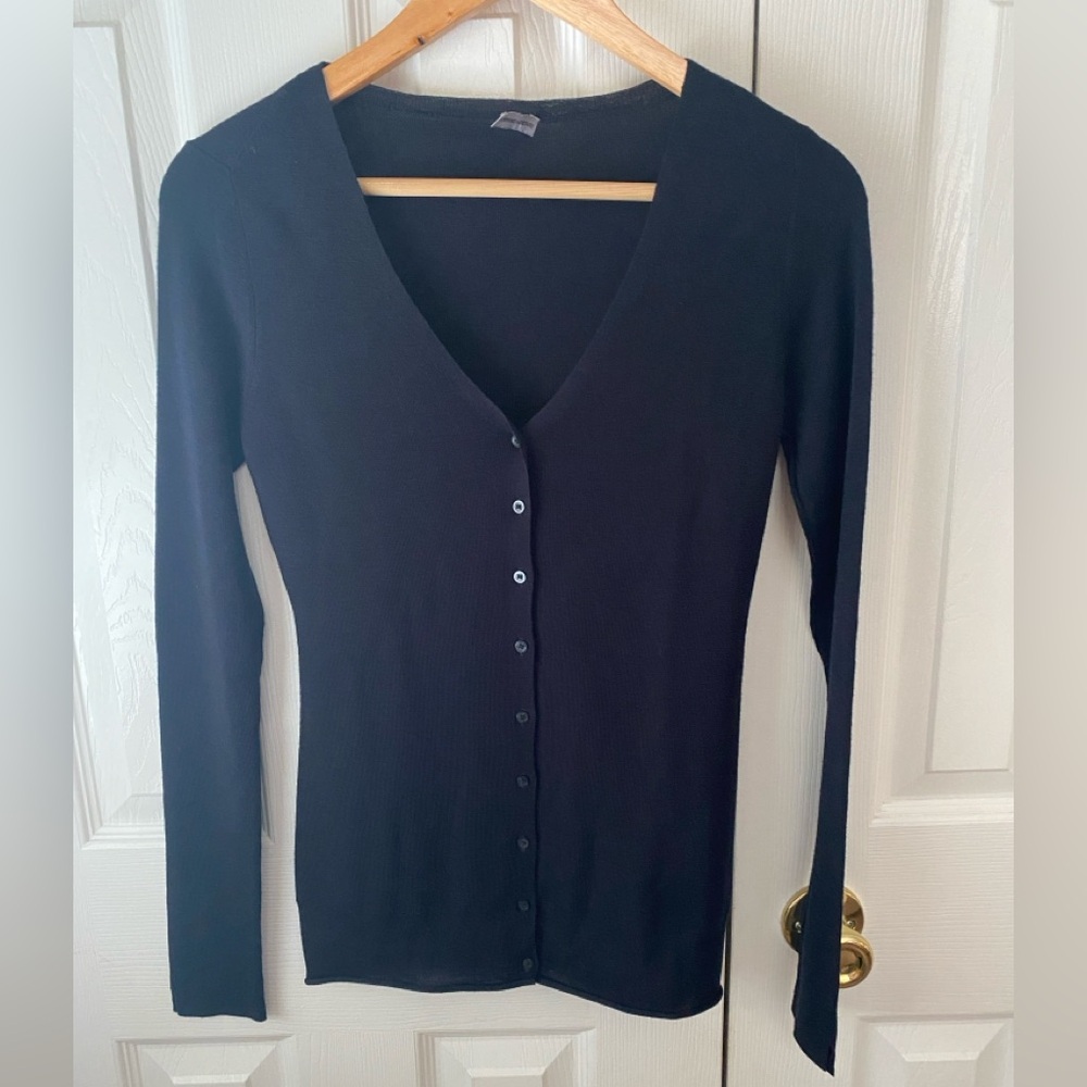 STEFANO MORTARI Black 100% Wool‎ Button Front V-Neck Cardigan Sweater XS